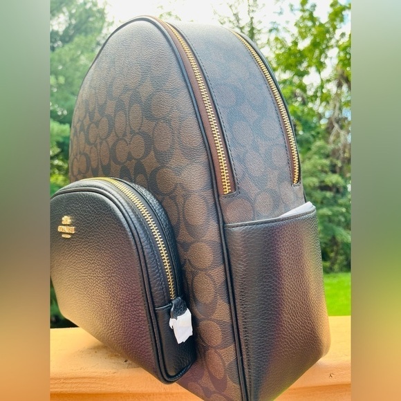 Coach Signature Brown Black Pebble Leather Backpack NWT​ - Picture 4 of 7